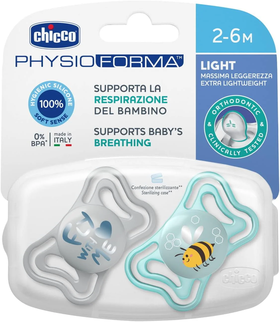 CHICCO - PHYSIO FORMA Light Πιπίλα Σιλικόνης 2-6m (σιελ) - 2τεμ.